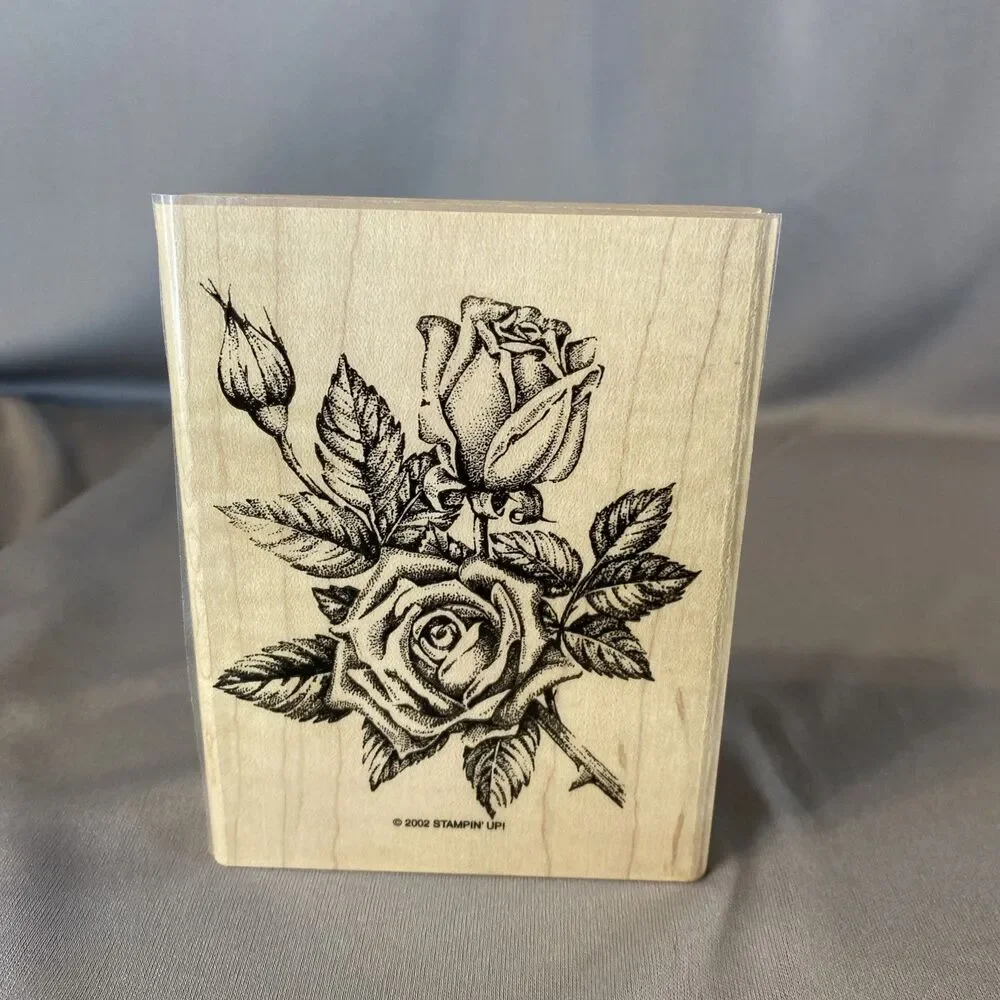 Stampin Up! Wood Rubber Stamp STIPPLE ROSE 2002 Vintage